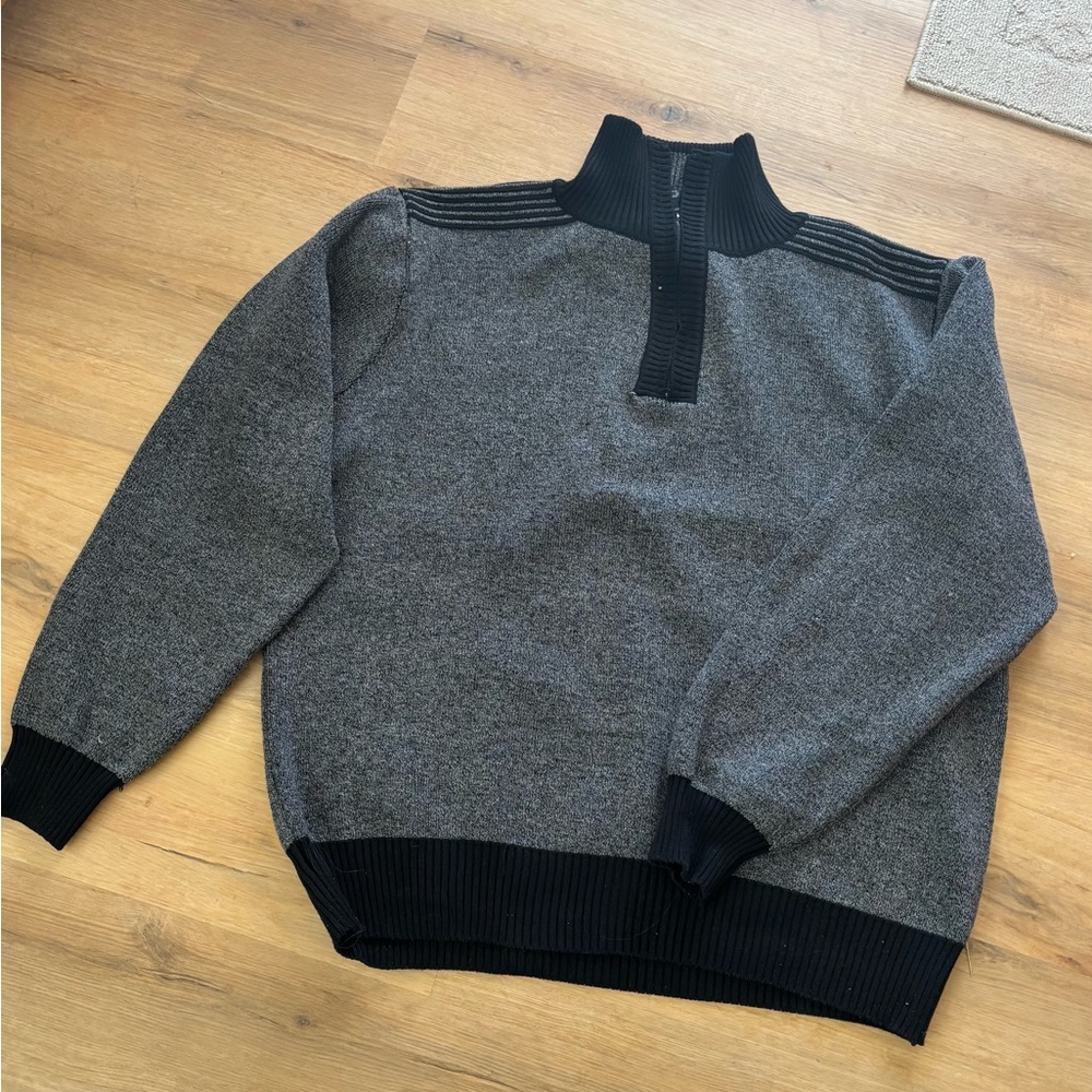 Men’s Zip Neck Black Heathered Turtleneck Sweater